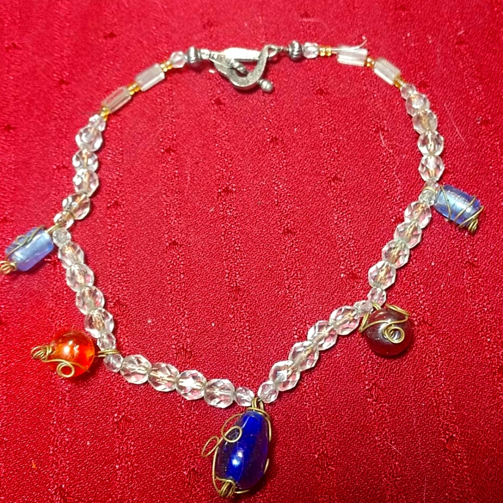Lovely Vtg. Natural Stone/Crystal Ankle Bracelet